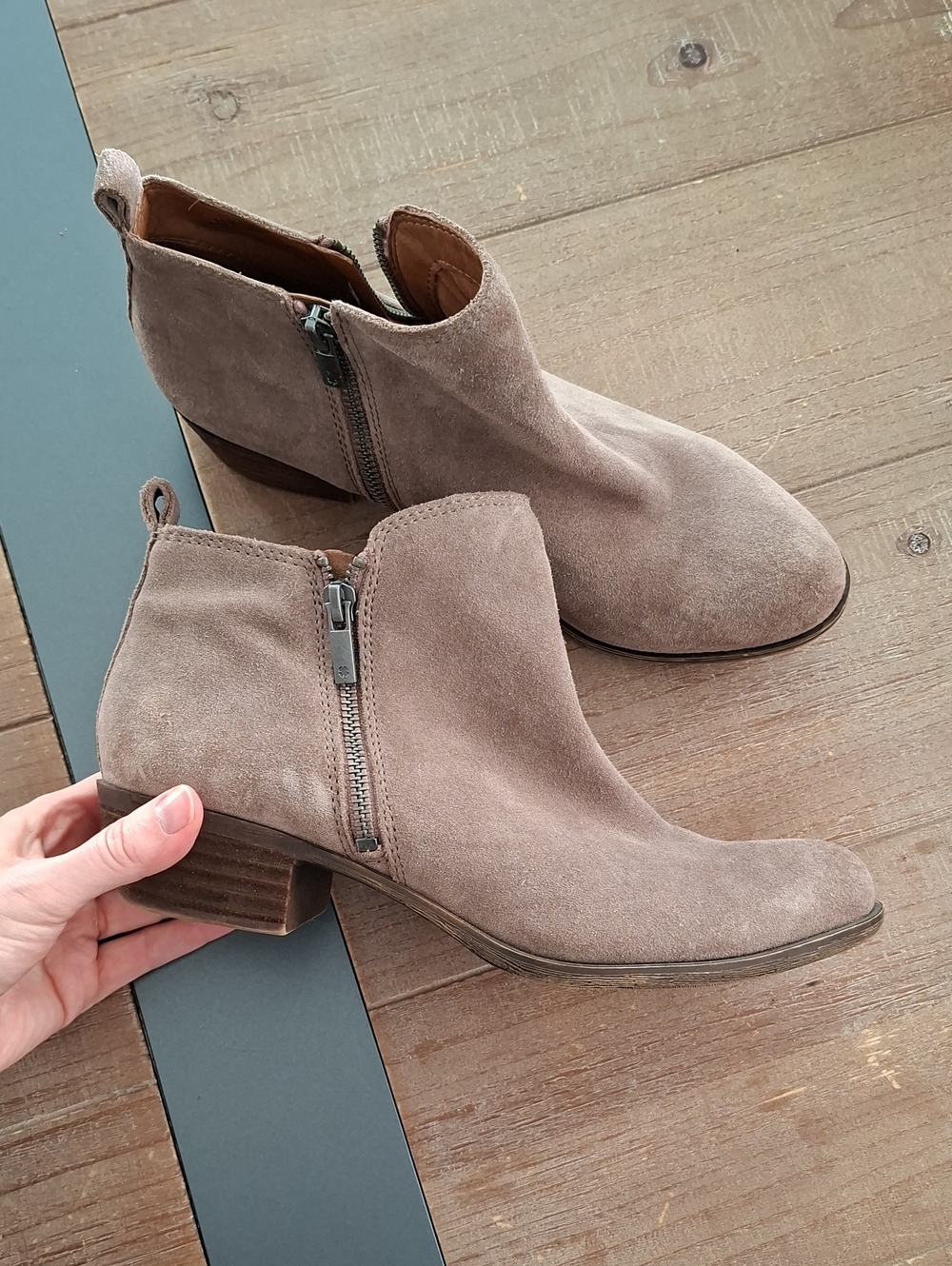 Lucky Brand Tan/Taupe Genuine Suede Western Moto Ankle Boots (Size US 10)